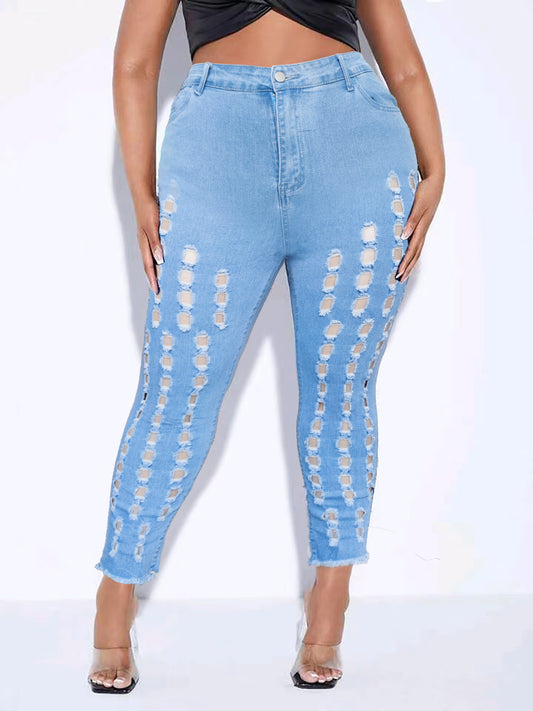  Sexy Jeans Women's Cut Out Button Fly Ripped Slim
