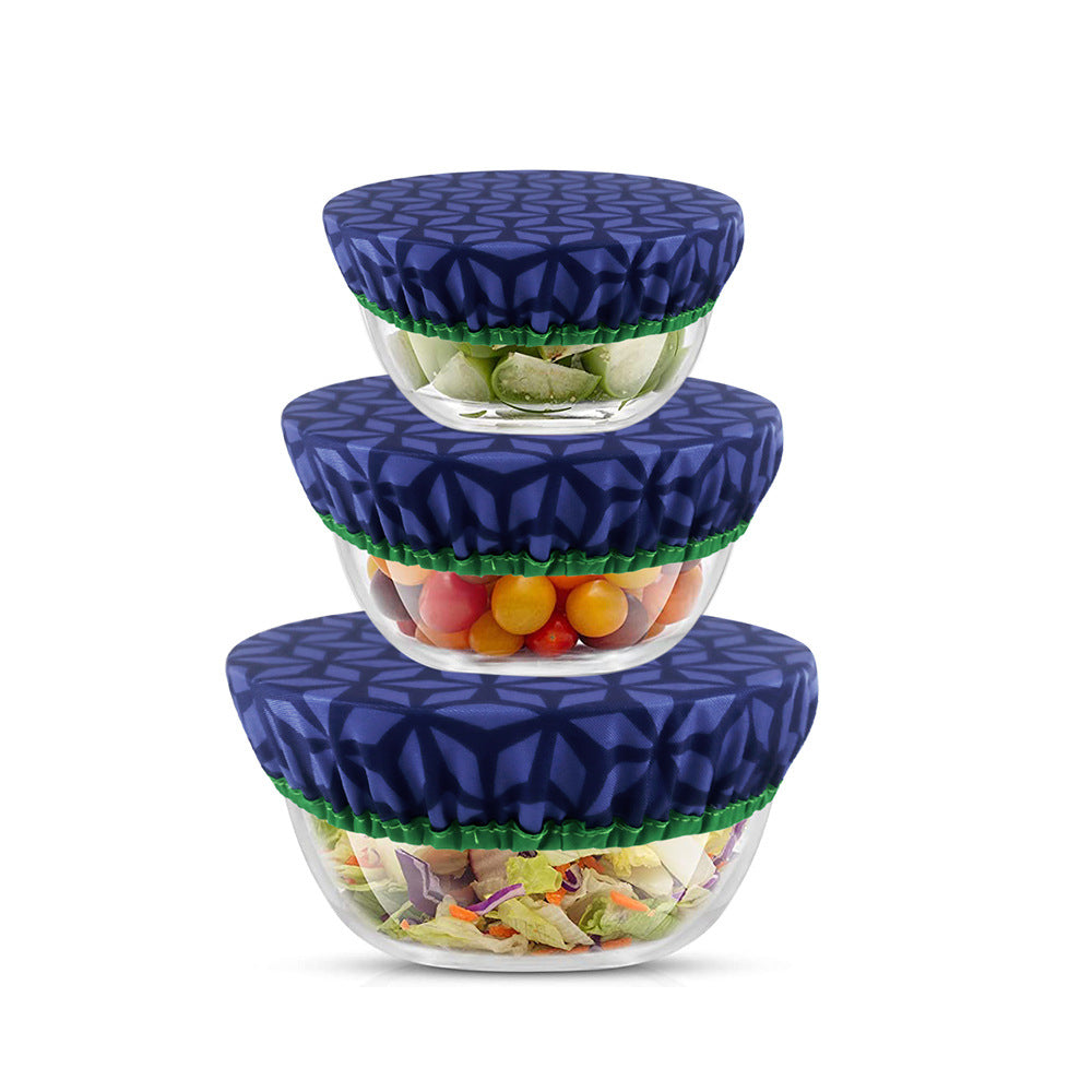 3pcs Dark Geometric Pattern Food Cover Set Elastic Wrap Clings