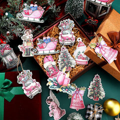 24pcs Pink Santa Pendants Wooden Set Christmas Decorations