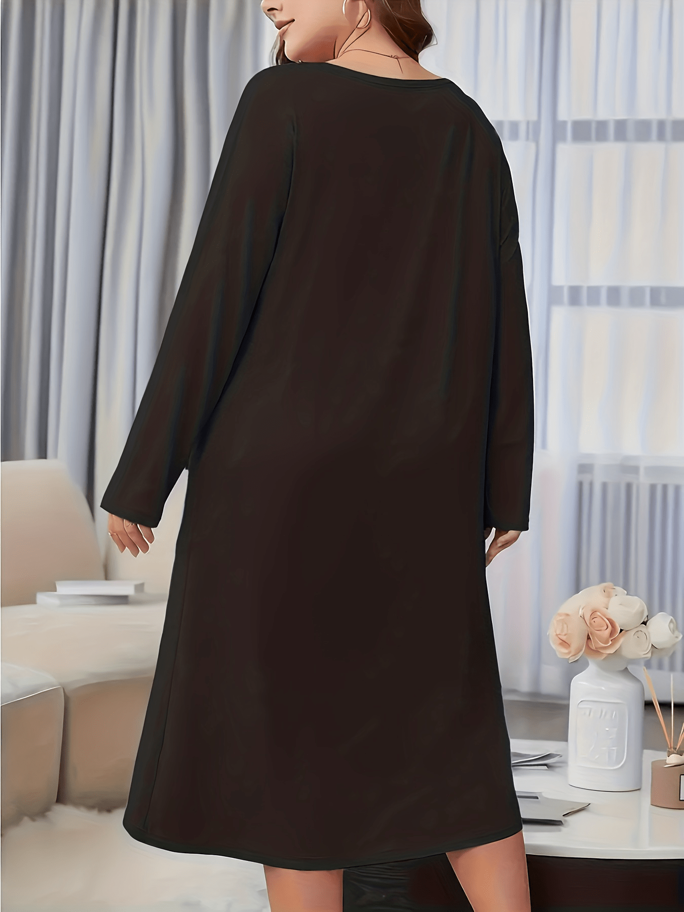  Skull Print Long Sleeve Nightdress