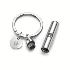 Pet Paw Cylinder Urn Keychain Stainless Steel Ash Keepsake