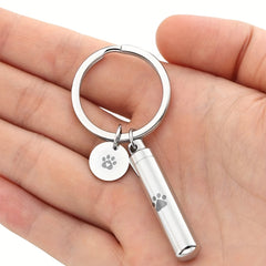 Pet Paw Cylinder Urn Keychain Stainless Steel Ash Keepsake