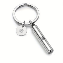 Pet Paw Cylinder Urn Keychain Stainless Steel Ash Keepsake