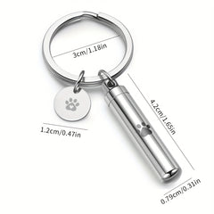 Pet Paw Cylinder Urn Keychain Stainless Steel Ash Keepsake