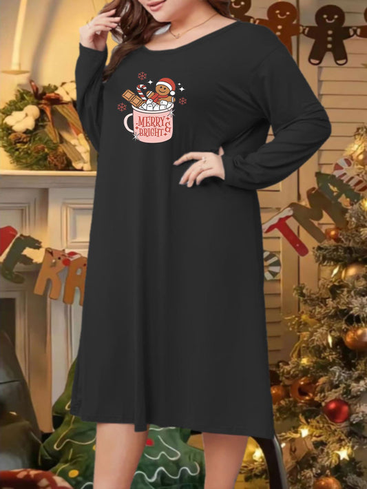  Gingerbread Man & Drink Print Long Sleeve Tee Sleep Dress