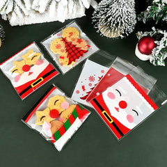 100pcs Christmas Candy Bags Santa Claus Cookie Packing Bag Self Adhesive