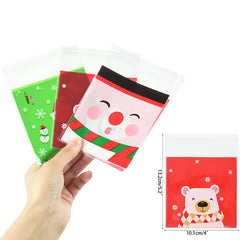 100pcs Christmas Candy Bags Santa Claus Cookie Packing Bag Self Adhesive