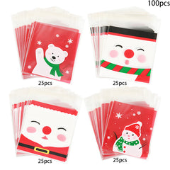 100pcs Christmas Candy Bags Santa Claus Cookie Packing Bag Self Adhesive