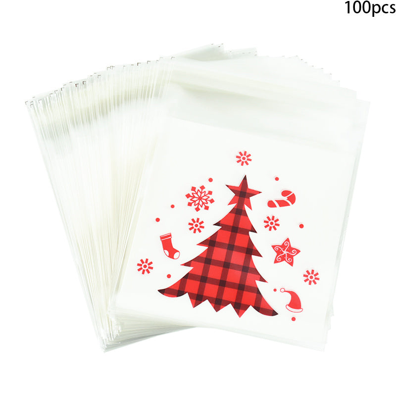 100pcs Christmas Candy Bags Santa Claus Cookie Packing Bag Self Adhesive