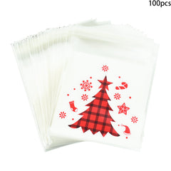 100pcs Christmas Candy Bags Santa Claus Cookie Packing Bag Self Adhesive