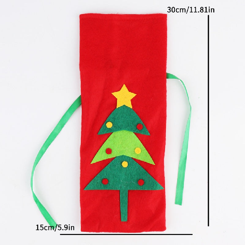 3pcs Christmas Red Wine Bag Xmas Decoration Gift Bottle Cover Table Deco