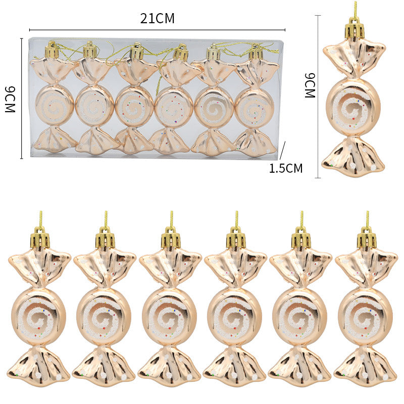 6pcs Electroplated Painted Candy Christmas Tree Pendant