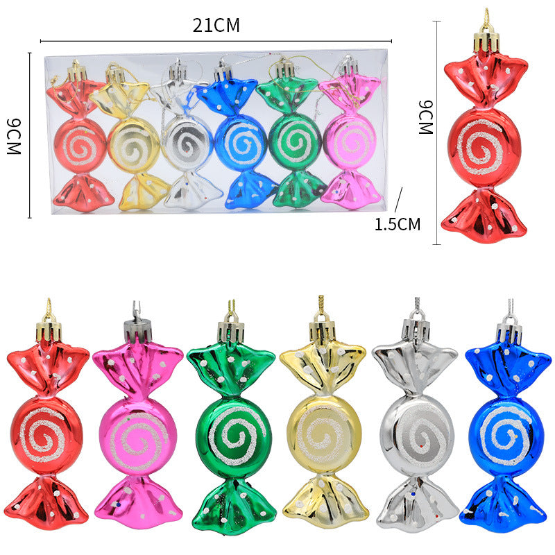 6pcs Electroplated Painted Candy Christmas Tree Pendant