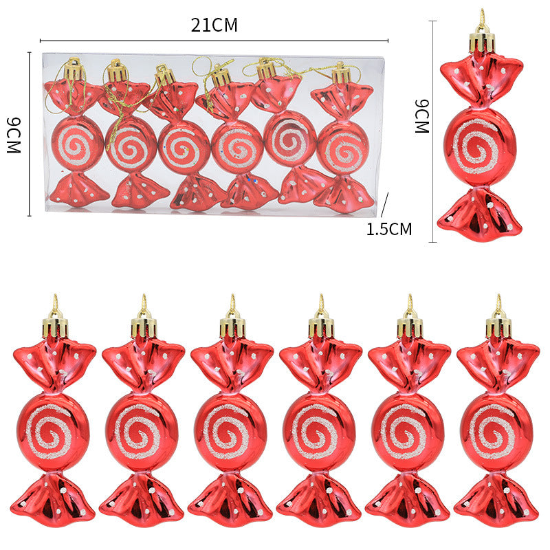 6pcs Electroplated Painted Candy Christmas Tree Pendant
