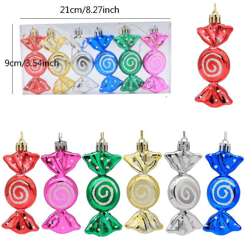 6pcs Electroplated Painted Candy Christmas Tree Pendant