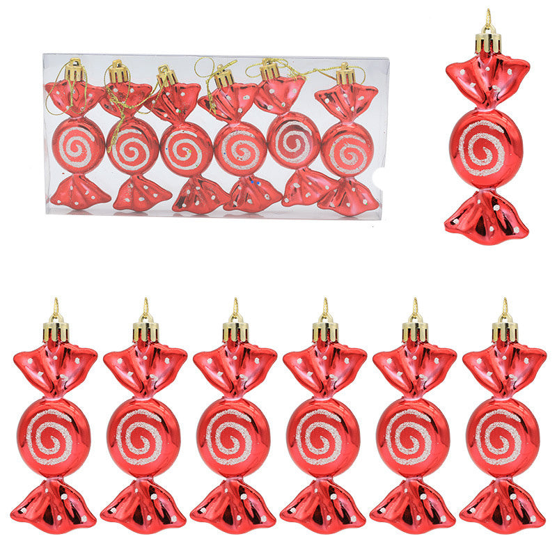 6pcs Electroplated Painted Candy Christmas Tree Pendant