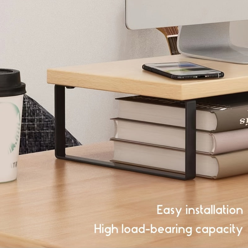 Wooden Monitor Stand for Computer Desk with Folding Storage Table