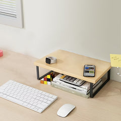 Wooden Monitor Stand for Computer Desk with Folding Storage Table