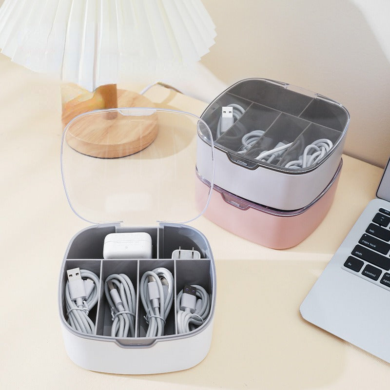 Desktop Covered Data Cable Storage Box Plastic Power Cord Storage Box