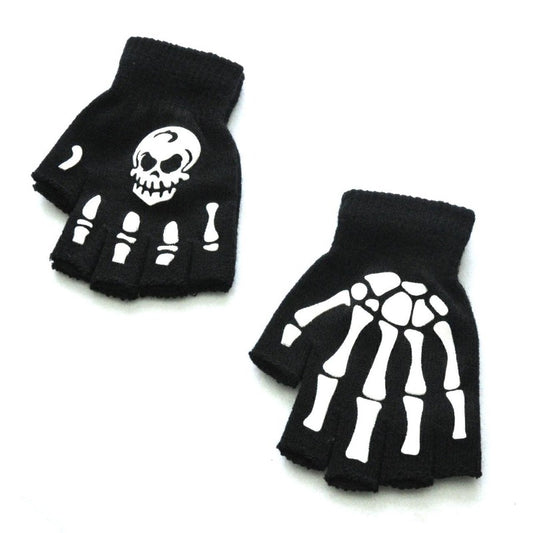 Skull Gloves Winter Knitted Touch Screen Night Luminous Fingerless Glo