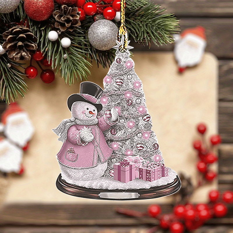 Pink Christmas Acrylic Decorative Pendant Car Bag Key Accessories