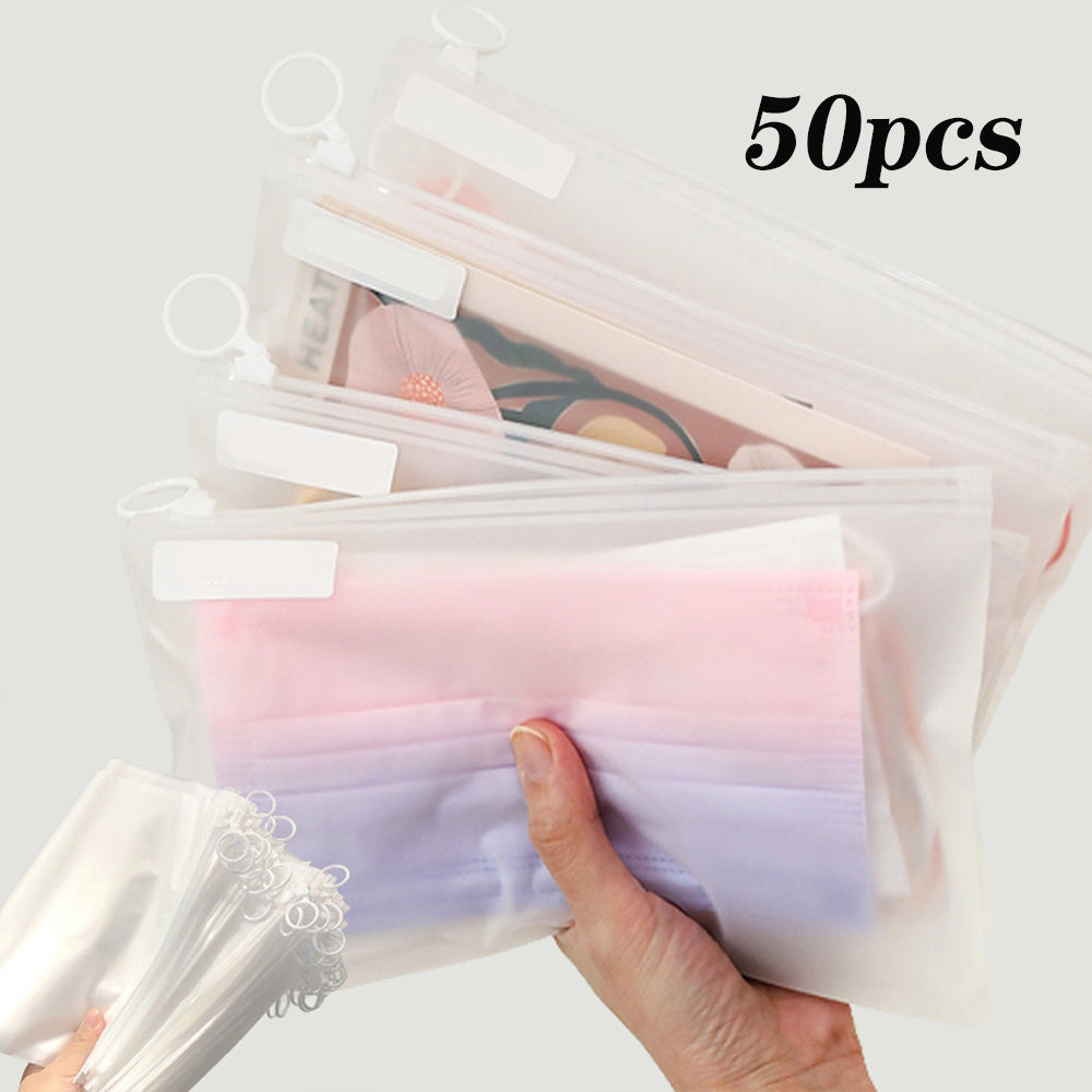 20pcs Waterproof Storage Bag for Masks with Pull Ring, Frosted Material