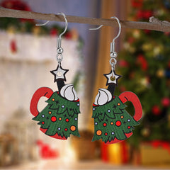 Christmas Tree Ice Cream Cup Wooden Earrings Holiday Gift