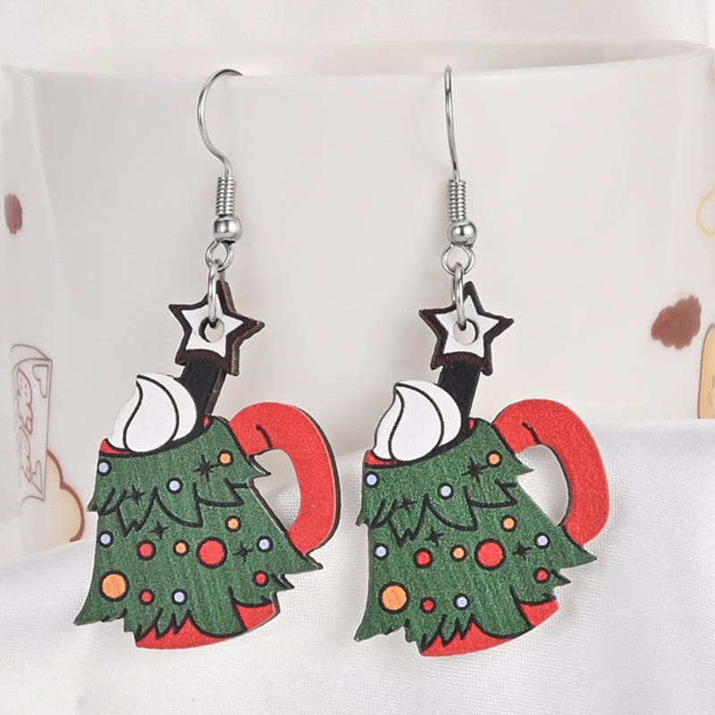 Christmas Tree Ice Cream Cup Wooden Earrings Holiday Gift