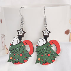 Christmas Tree Ice Cream Cup Wooden Earrings Holiday Gift