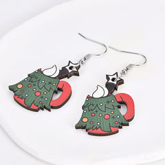 Christmas Tree Ice Cream Cup Wooden Earrings Holiday Gift