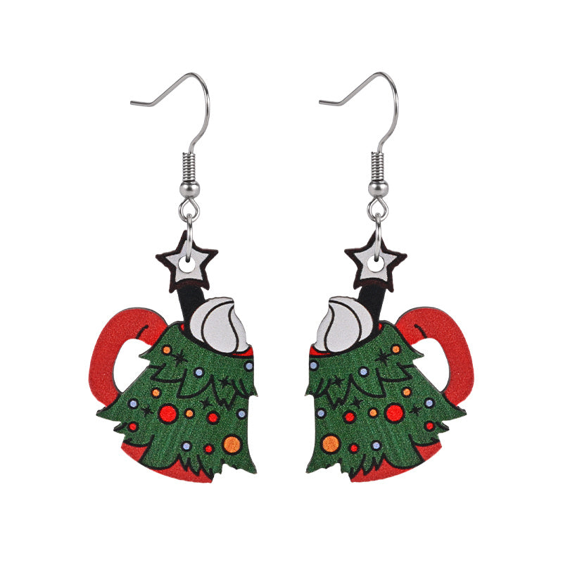 Christmas Tree Ice Cream Cup Wooden Earrings Holiday Gift