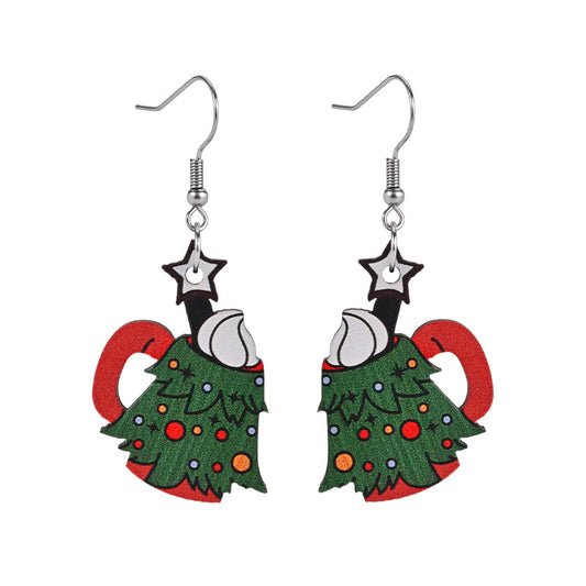 Christmas Tree Ice Cream Cup Wooden Earrings Holiday Gift