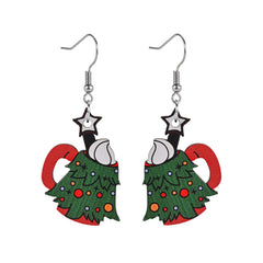 Christmas Tree Ice Cream Cup Wooden Earrings Holiday Gift