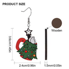Christmas Tree Ice Cream Cup Wooden Earrings Holiday Gift