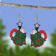 Christmas Tree Ice Cream Cup Wooden Earrings Holiday Gift