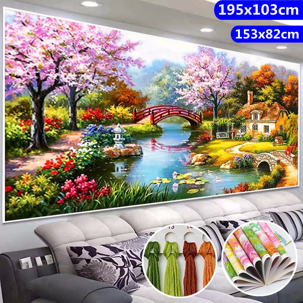 DIY Dream House Landscape Cross Stitch Kit 11CT Printed Canvas Painting