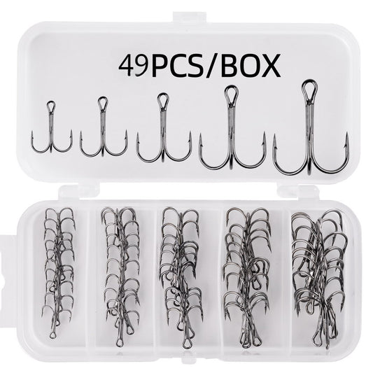 49pcs High Carbon Steel Treble Fishing Hooks Set With Box