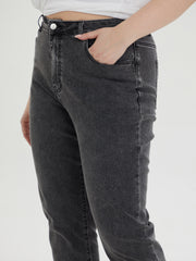 Women's Plus Solid Button Fly Medium Stretch Straight Leg Jeans
