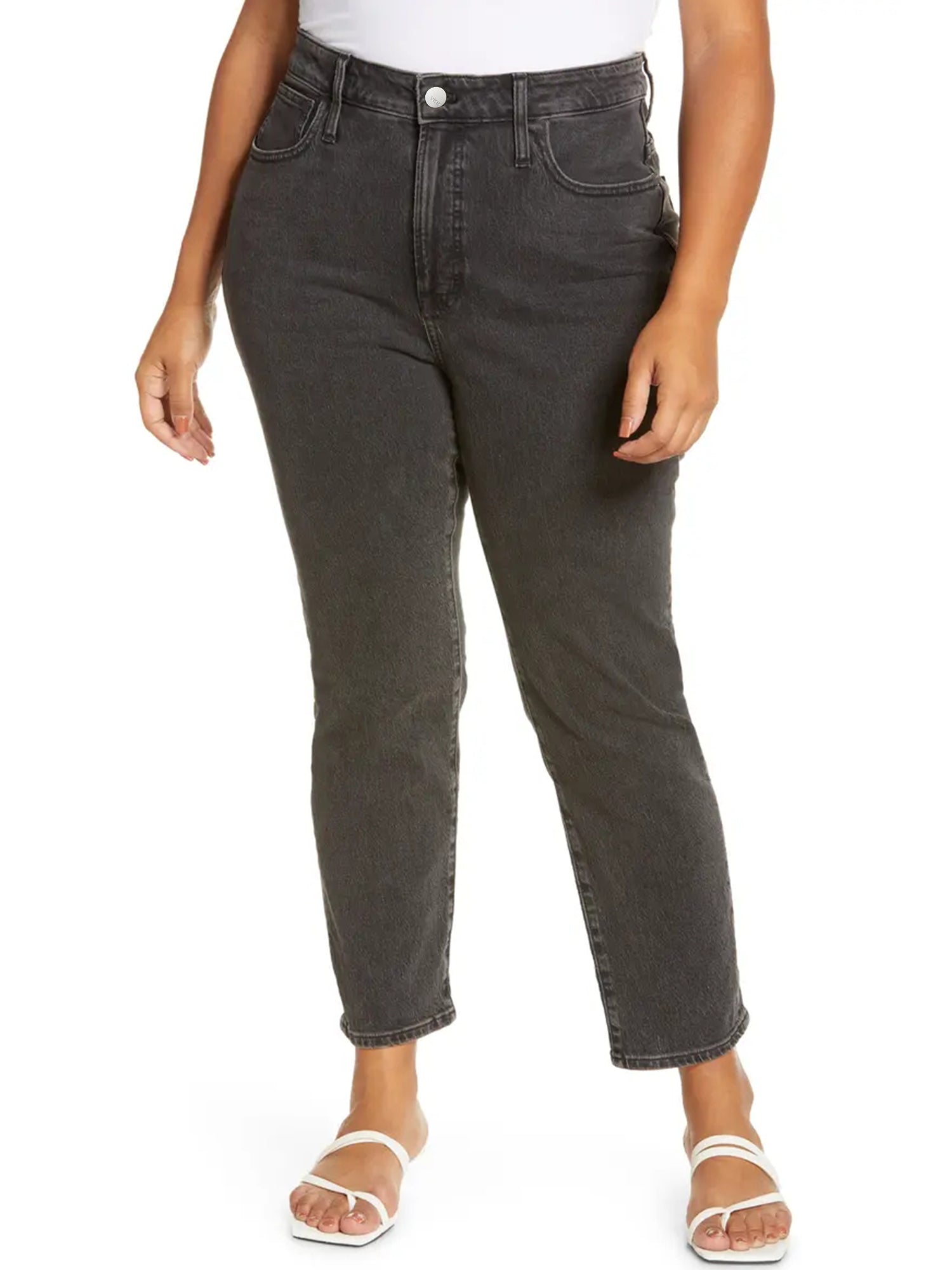 Women's Plus Solid Button Fly Medium Stretch Straight Leg Jeans