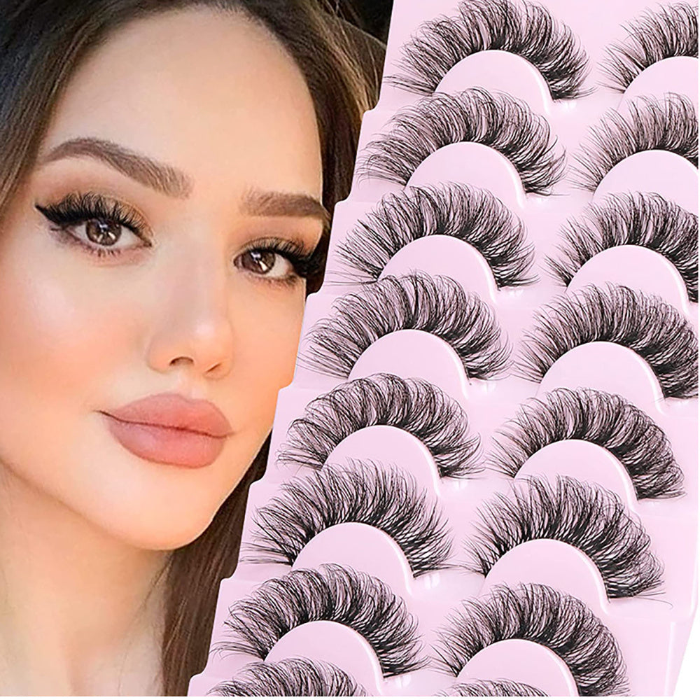 10 Pairs 6D Fluffy Faux Mink Cat Eye False Eyelashes