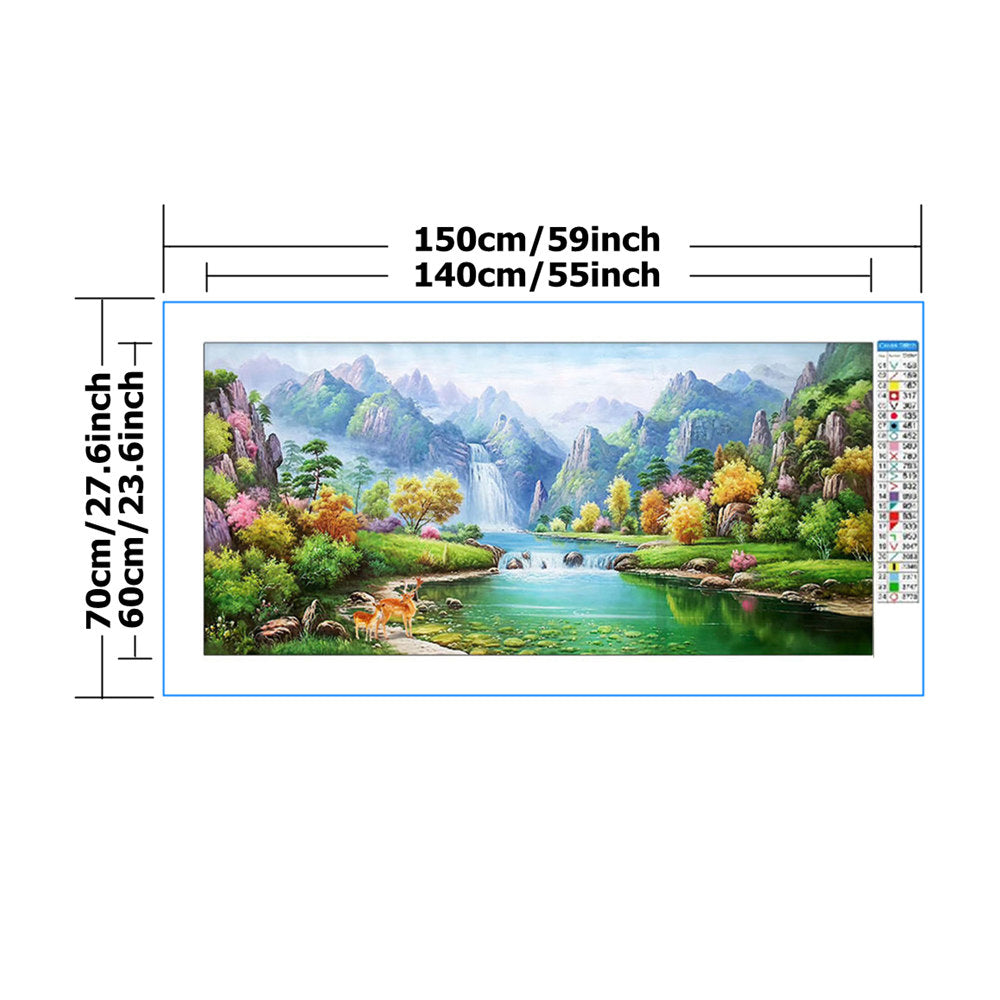 Green Mountain River Landscape Deer Cross Stitch Kit 11CT