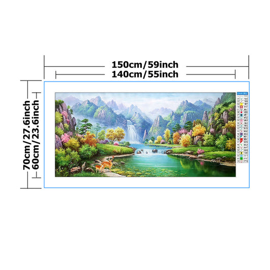 Green Mountain River Landscape Deer Cross Stitch Kit 11CT