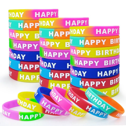 8PCS Happy Birthday Rainbow Silicone Bracelet Wristband