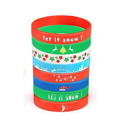 8PCS Christmas Silicone Bracelet Rubber Wristband Holiday Decorations