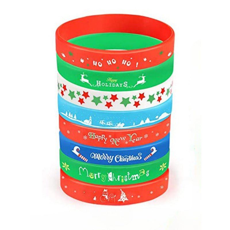 8PCS Christmas Silicone Bracelet Rubber Wristband Holiday Decorations