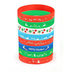 8PCS Christmas Silicone Bracelet Rubber Wristband Holiday Decorations