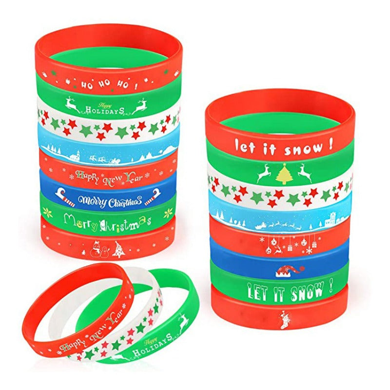 8PCS Christmas Silicone Bracelet Rubber Wristband Holiday Decorations