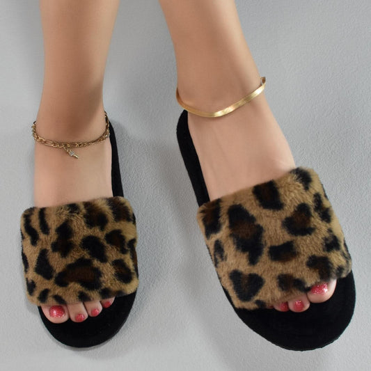 Leopard Pattern Open Toe Slippers Comfortable Outdoor Slippers