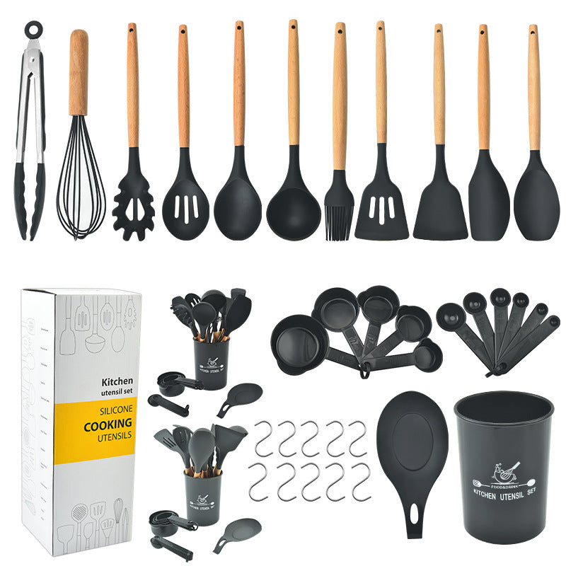 11pcs Silicone Wooden Handle Cooking Set Kitchen Tools