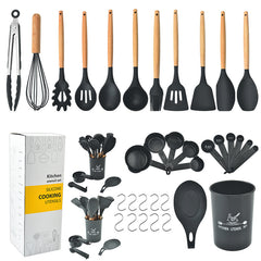 11pcs Silicone Wooden Handle Cooking Set Kitchen Tools